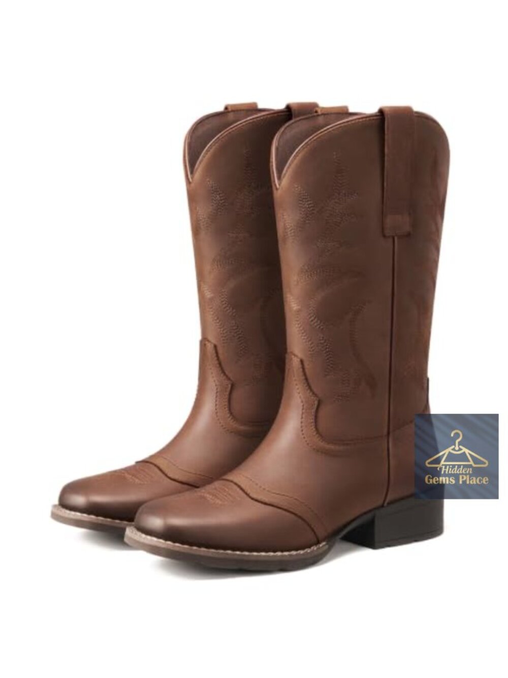 Genuine Leather Cowboy Boots Women Square Toe Cowgirl Boots Block Heel Western
